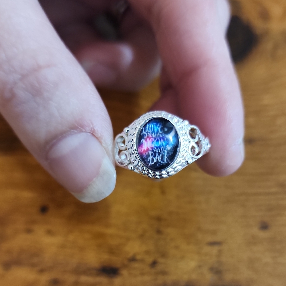 FP Sterling Silver .S925 Ring with Blue and Pink Love You Too The Moon And Back